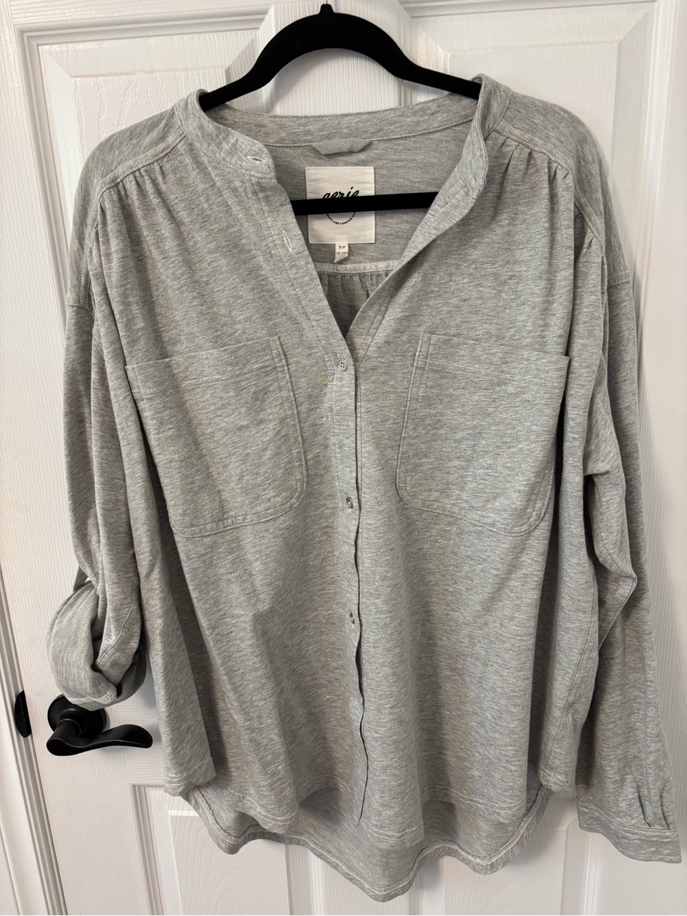 NWT AERIE  Heather Gray Button-Front Pocket Shirt